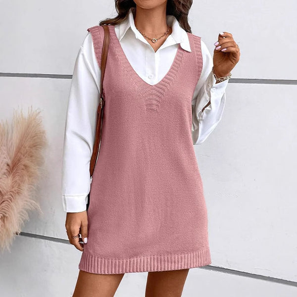 Robe pull longue en tricot côtelé fendue sur les côtés, col en V, style européen et américain pour femme.