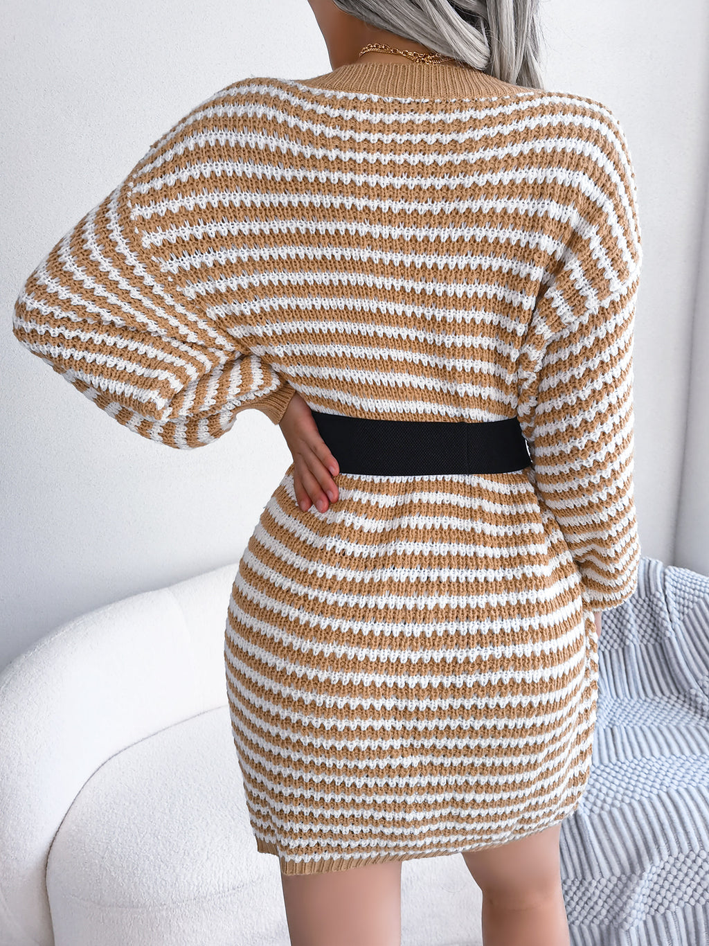 Robe en maille rayée à lacets pour femme