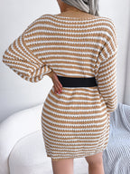 Robe en maille rayée à lacets pour femme
