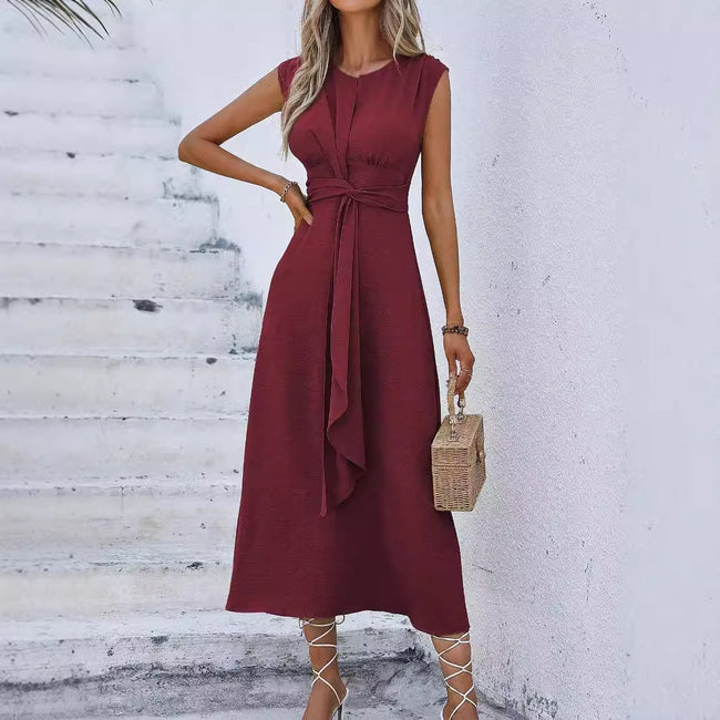 Robe Femme Unie Serrée à la Taille et Nouée Main Image