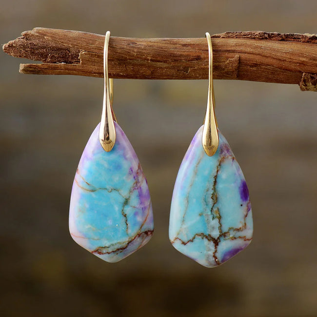 Boucles d'oreilles uniques en pierres naturelles plaquées or pour femmes Main Image