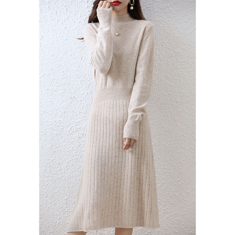 Robe Femme Mi-Longue en Pure Laine Coupe Trapèze Nouvelle Collection Automne et Hiver