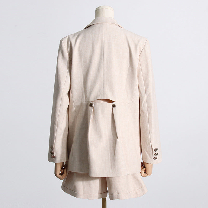 Ensemble trois pièces tailleur pantalon ample coupe décontractée, couleur unie, design élégant, plein de tempérament