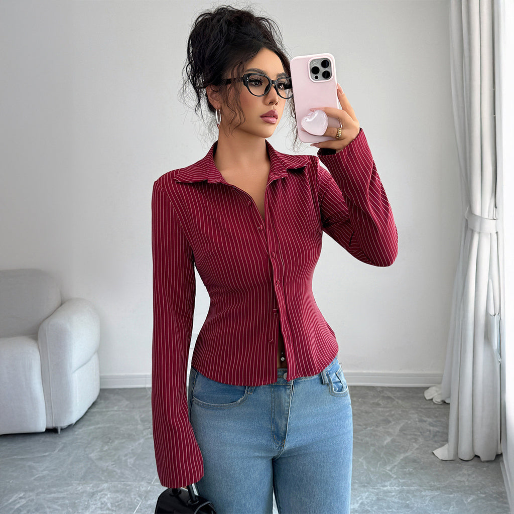Chemisier cardigan à manches longues rayé mode femme