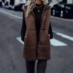 European And American Autumn And Winter Vest Fashion Solid Color Zipper Hooded