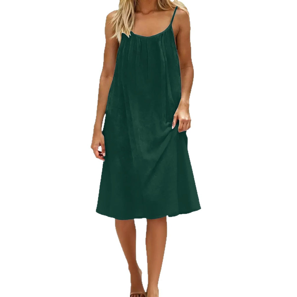 Robe moulante d'été sans manches de couleur unie avec bretelles fines et dos nu pour femme - Tenue décontractée de soirée pour le quotidien et les vacances