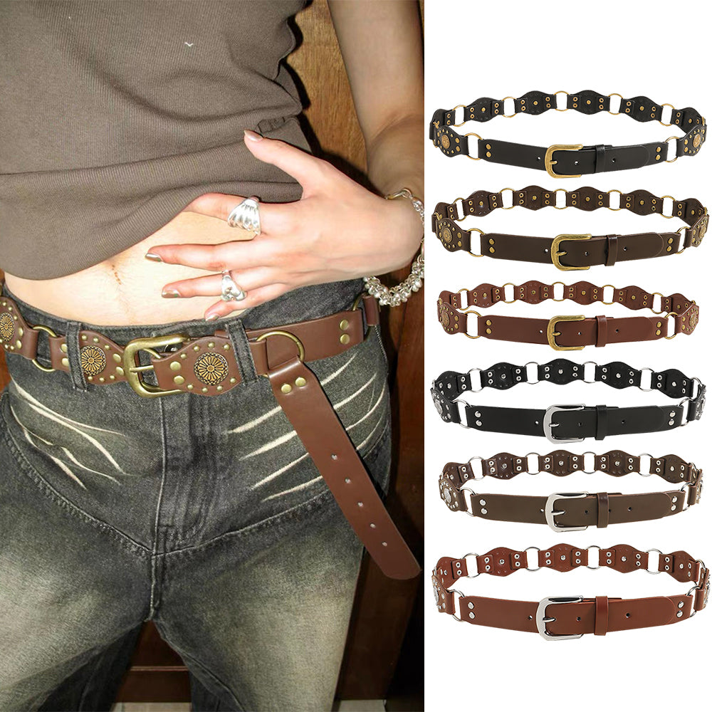 Ceintures vintage pour hommes et femmes avec jolie boucle métallique rivetée Accessoires de mode punk hip-hop