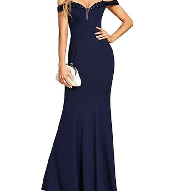 Robe de soirée longue à encolure dégagée pour femme