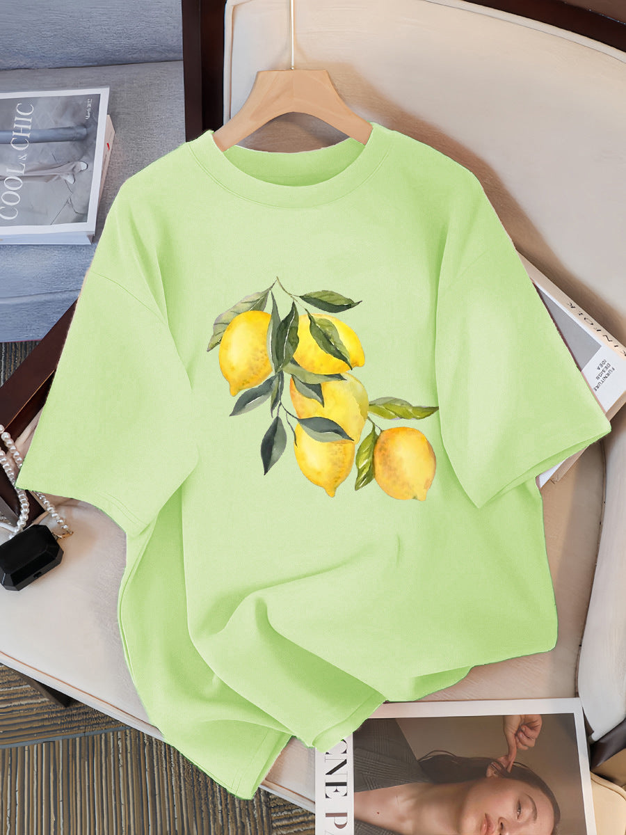 T-shirts à motif citron créatifs Femme décontracté doux hauts mode