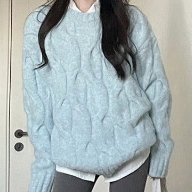 Pull grande taille lâche à col rond pour femme