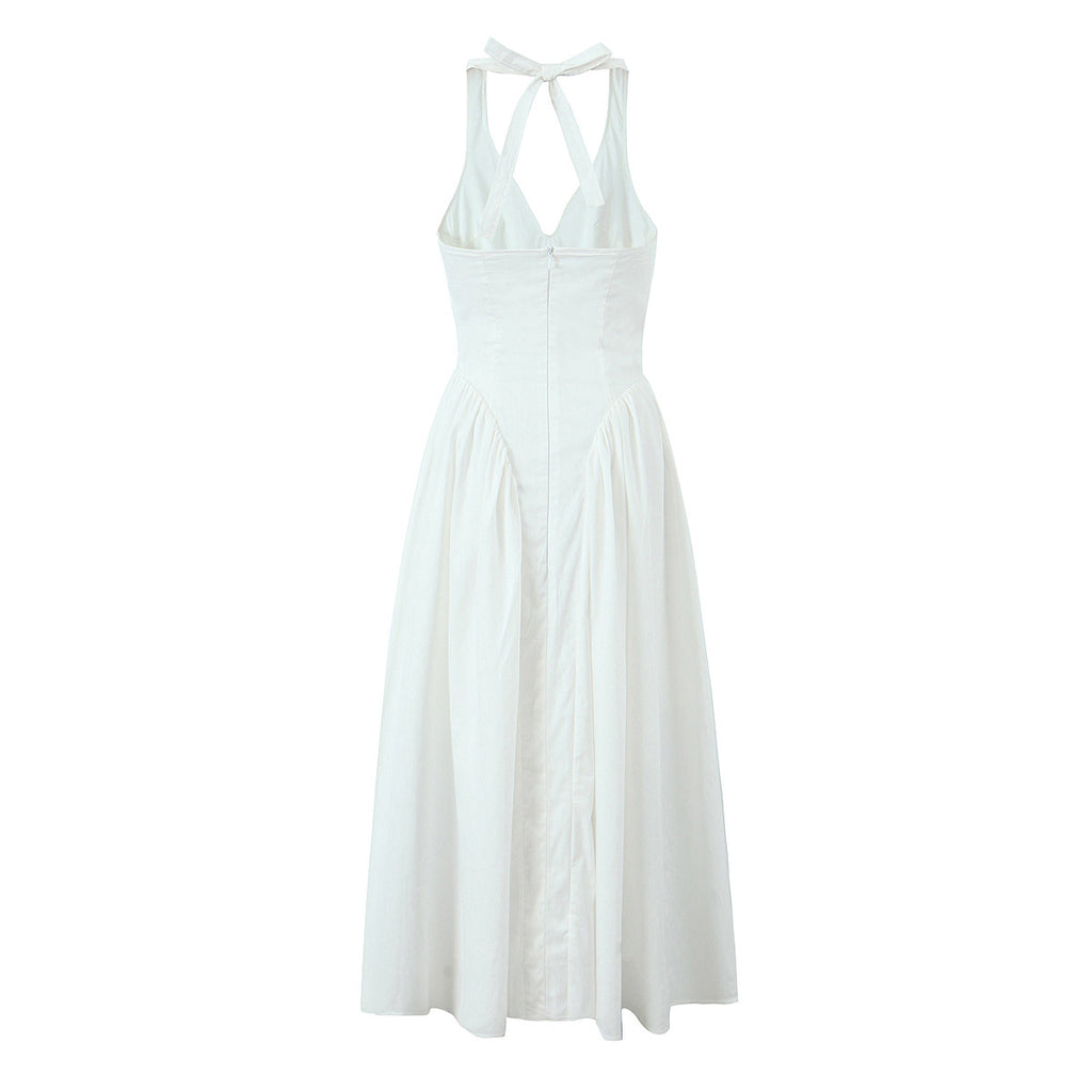 Robe sans manches florale licou en V style Hepburn français