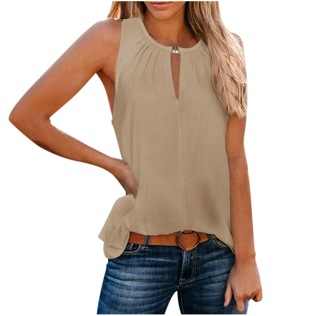 Gilet à col en V de couleur unie avec boucle et design élégant à la mode pour femme