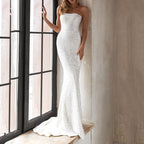 Robe Moulante Tendance Européenne et Américaine à Paillettes Blanches pour Femmes