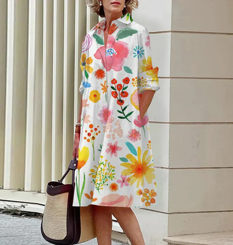 Robe Chemise Confortable Fleurie d'Été Colorée