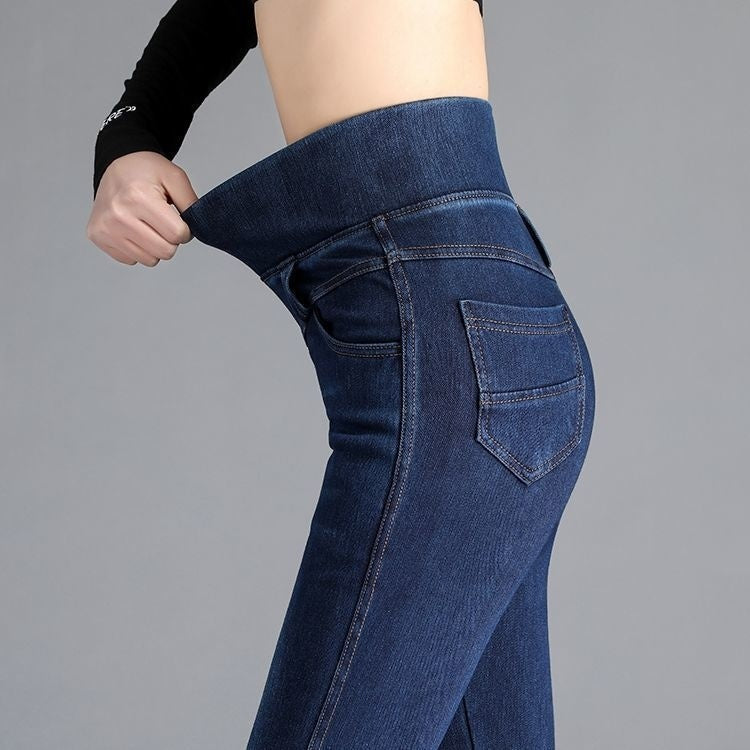 Jeans taille haute élastique pour femme printemps et automne
