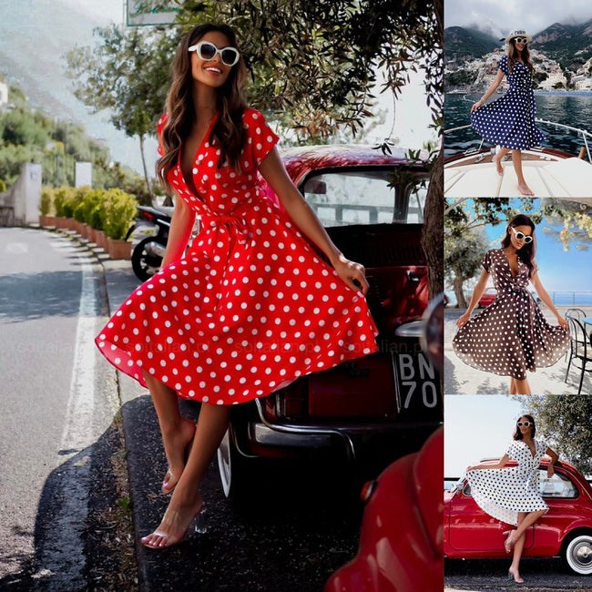Nouvelle robe imprimée à pois et froncée tendance Hover Image