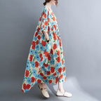 Robe ample en coton et lin imprimée à manches courtes de grande taille pour femmes