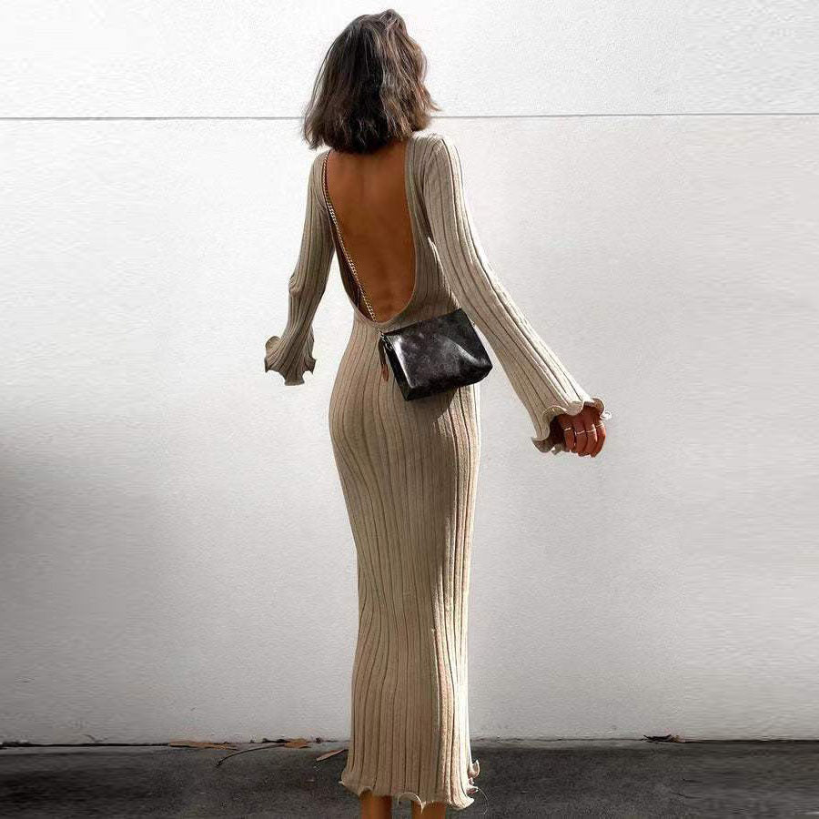Robe en maille à manches longues et volants