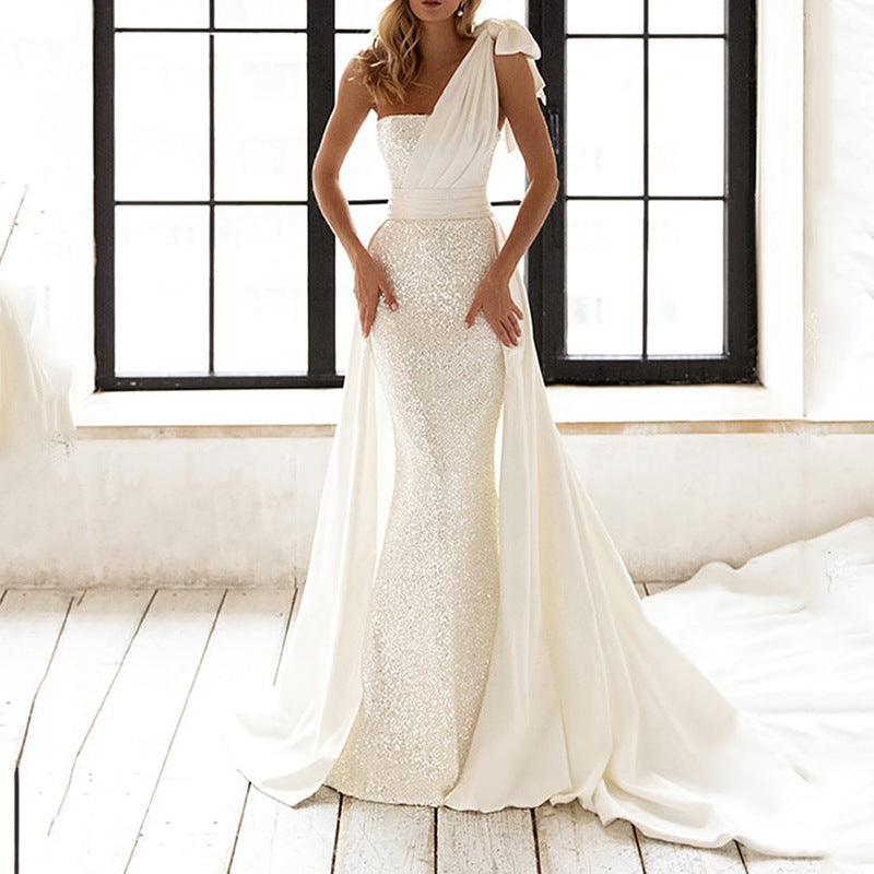 Robe Moulante Tendance Européenne et Américaine à Paillettes Blanches pour Femmes