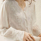 Chemise femme en coton et lin à col en V, style rétro, à porter seule ou en superposition