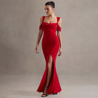 Robe sexy fendue à bretelles pour femme