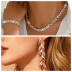 Parure Collier et Bracelet Femme avec Feuilles en Verre et Strass Élégants, Bijoux de Luxe à la Mode