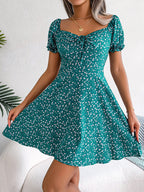 Robe décontractée femme à manches cloche, taille nouée avec cordon de serrage et imprimé floral fluide