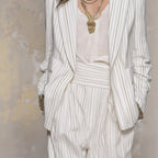 Womens Stylish And Elegant Striped Long-Sleeve Blazer And Pants Suit Set