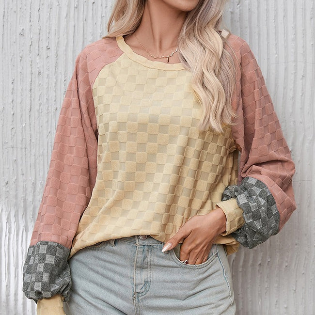 Loose Chessboard Plaid Texture Sweater For Women Hover Image