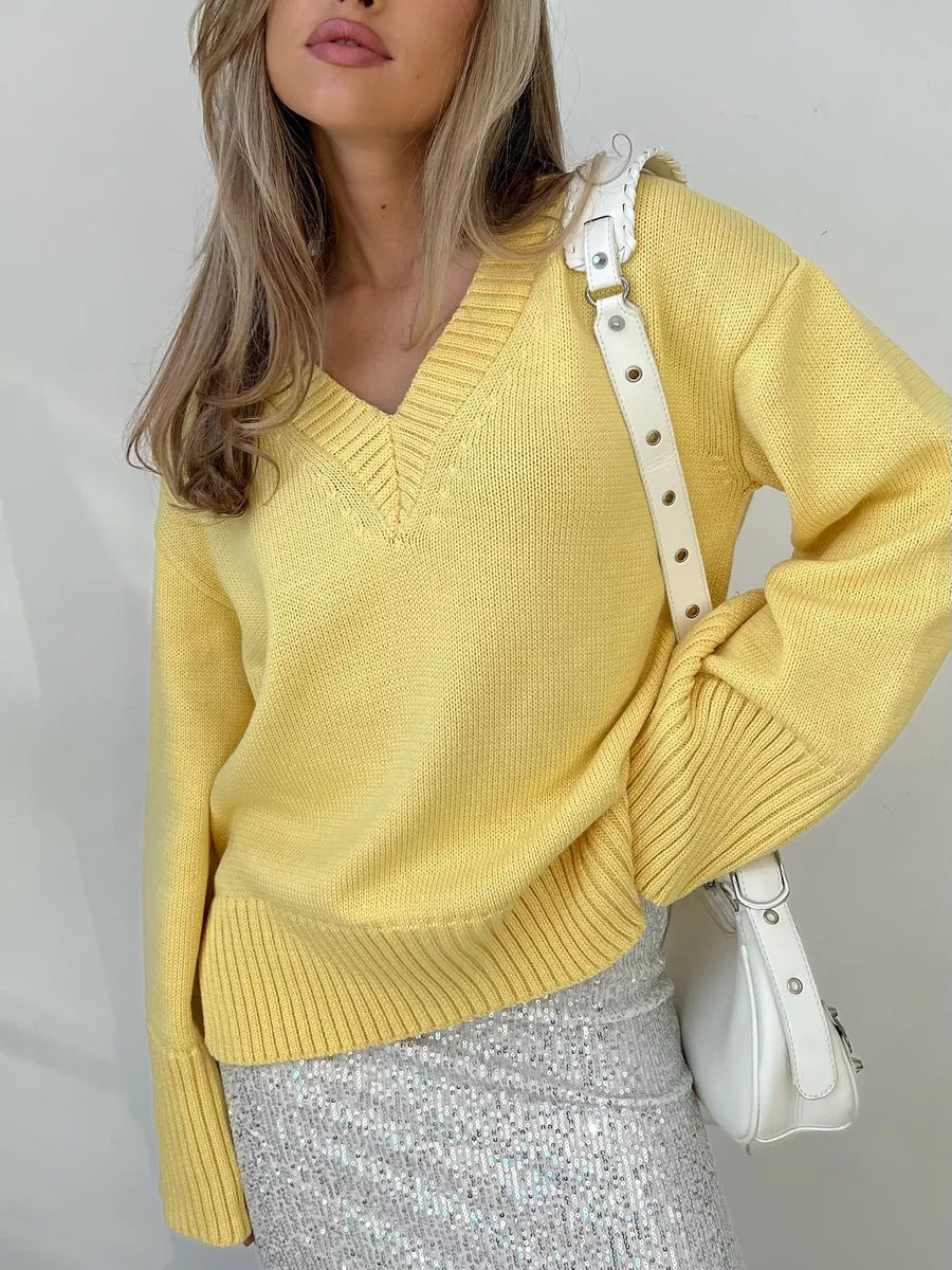 Pull-over Femme Couleur Unie Style Décontracté