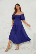 Robe d'été à col carré et dos nu, manches bouffantes, pour femmes