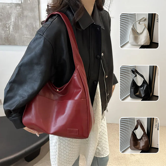 Sac hobo vintage pour femme, sac à bandoulière décontracté en cuir PU, grand sac fourre-tout rétro, sac souple sous l'aisselle, sac d'automne et d'hiver Hover Image