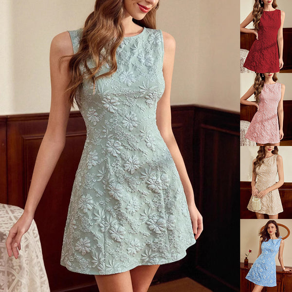 Robe sans manches jacquard fleuri, style minimaliste français, pour femme, été