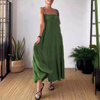 Robe plissée à bretelles et bustier unie décontractée pour femme