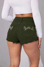 Short en jean brodé élégant et non extensible à taille mi-haute pour femme
