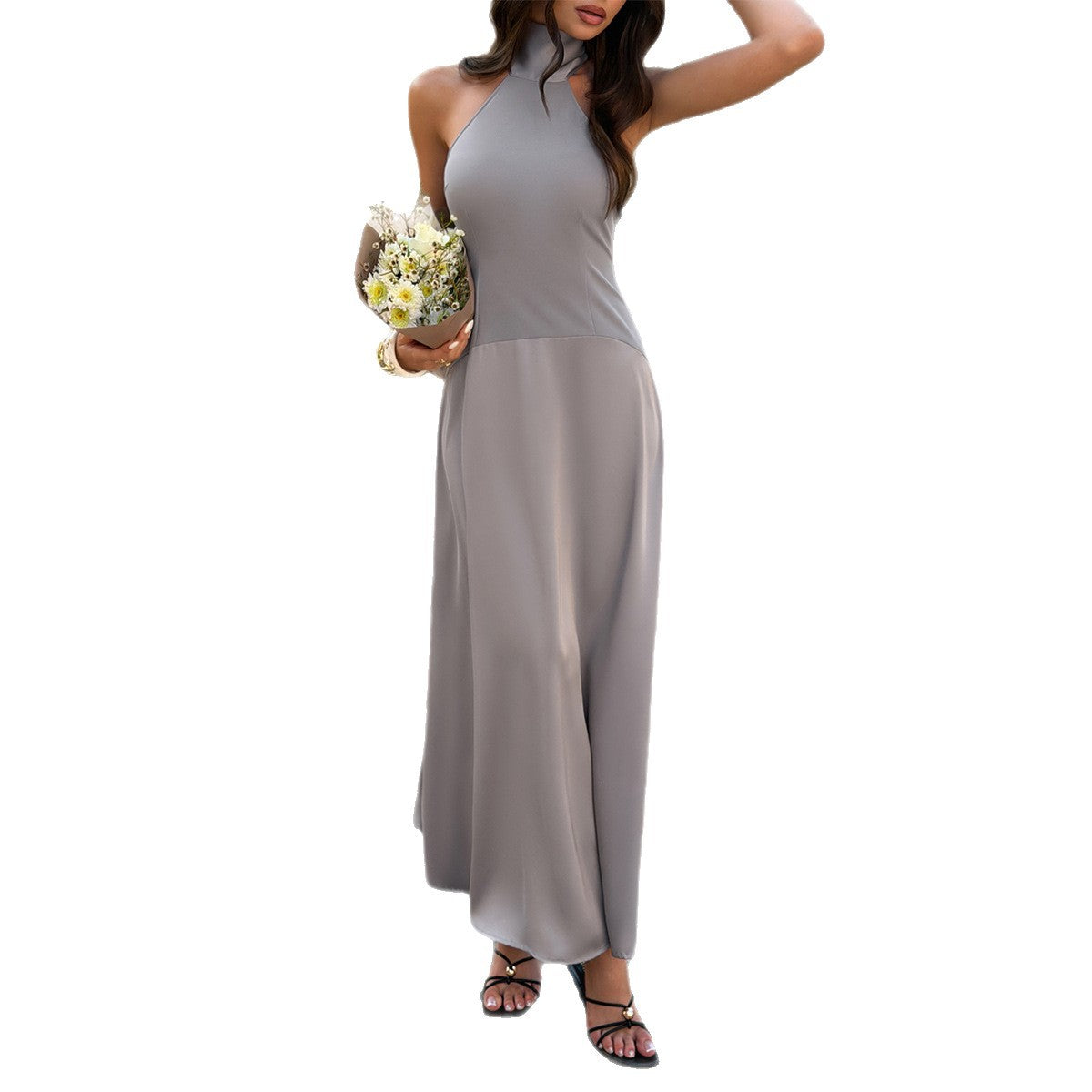 Summer Gray Satin Dress For Women