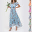 Robe courte à imprimé floral manches courtes Mode d'été Robes de plage à volants Vêtements pour femmes