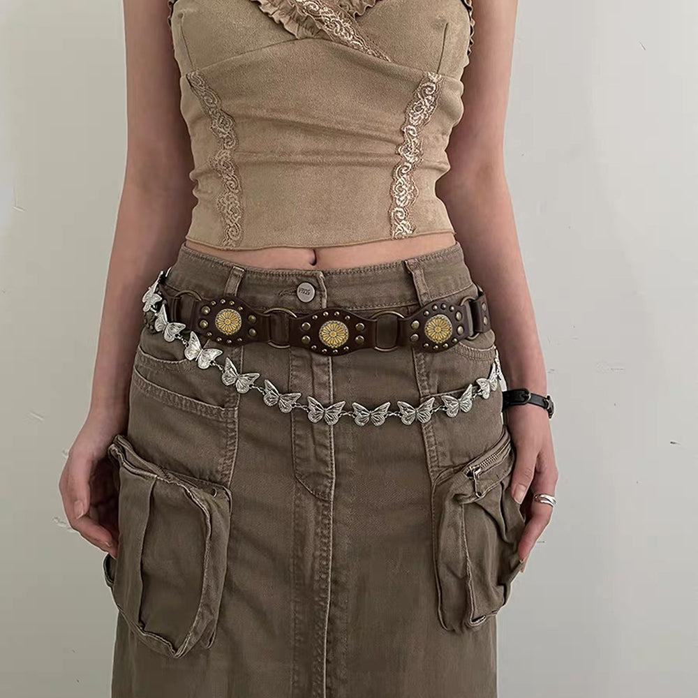 Ceintures vintage pour hommes et femmes avec jolie boucle métallique rivetée Accessoires de mode punk hip-hop