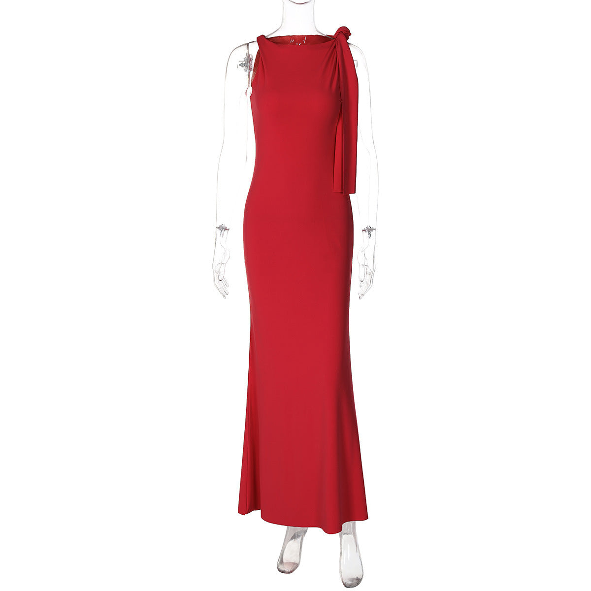 Robe longue à ruban asymétrique Ins, robe sans manches moulante pour soirée et club pour femmes