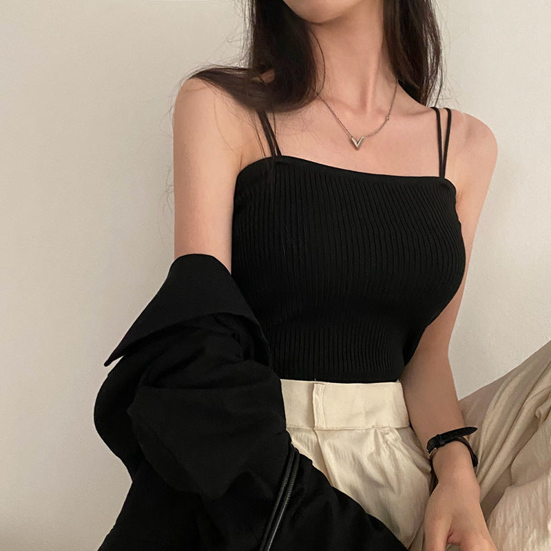 Haut gilet tricoté pour femme, à porter en sous-vêtement ou en vêtement d'extérieur