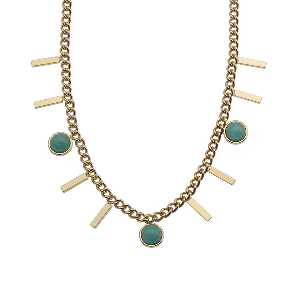 Collier fantaisie pour femme en acier inoxydable plaqué or 14 carats avec pendentif en zircon
