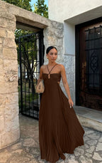 Robe longue plissée sans manches à bretelles, taille haute évidée, dos nu pour soirée, club, vêtement femme