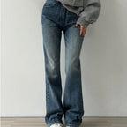 Jean évasé en denim pour femme, coupe droite ample, style rétro