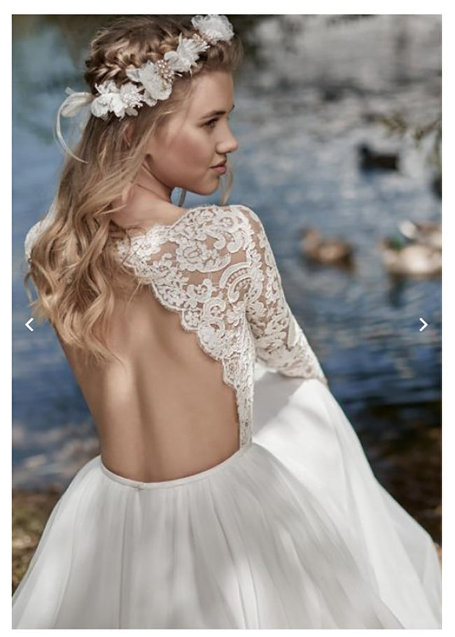Women's Long Sleeve Bare Back Slimming Lace Wedding Dress Main Image