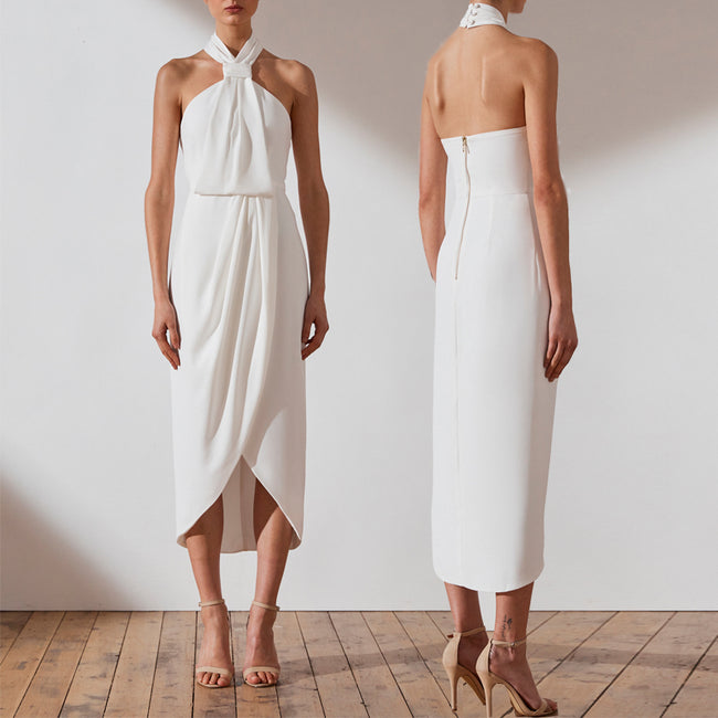 Simple Wedding DressSimple And Atmospheric Slim Fitting Long Off Shoulder Dress Hover Image