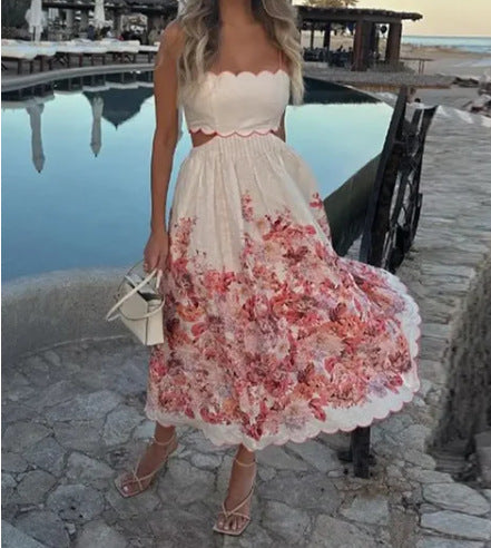 Robe caraco imprimée ajourée pour femme