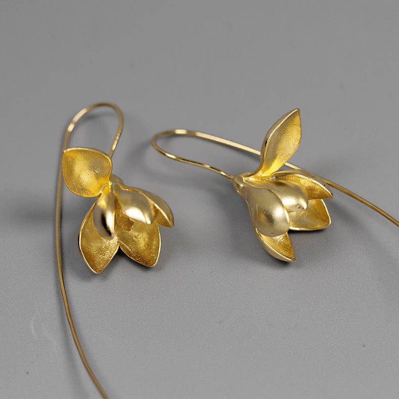 Boucles d'oreilles pendantes Fleur de Magnolia Élégantes en Or et Argent pour Femmes Bijoux de Mode Cadeaux