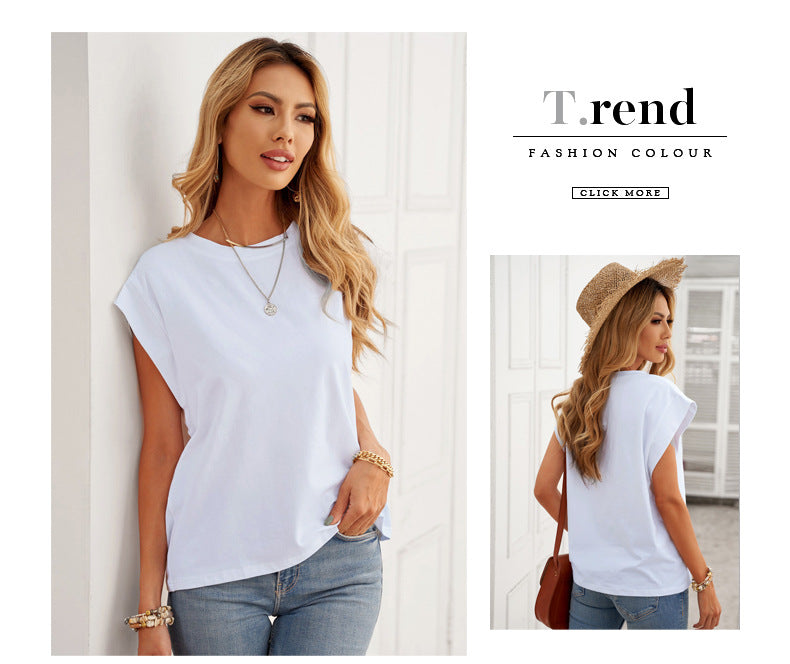Chemise d'été européenne et américaine ample en maille, débardeur sans manches à col rond pour femme