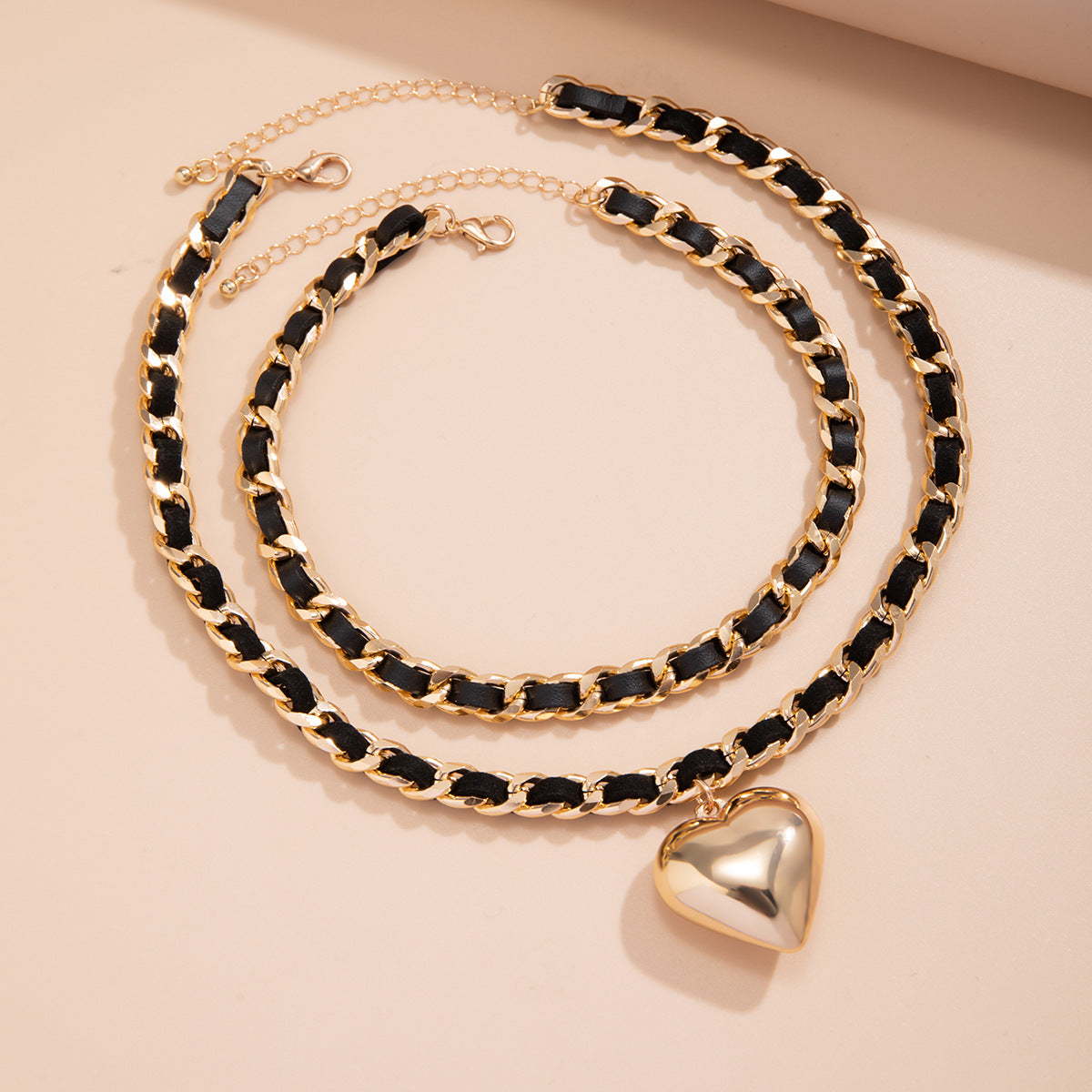 Grand Collier Double Couches Coeur pour Femme Style Punk Urbain Bijoux Tendance