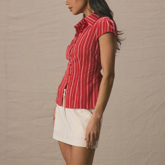 Cardigan femme élégant, amincissant, rayé à manches courtes Main Image
